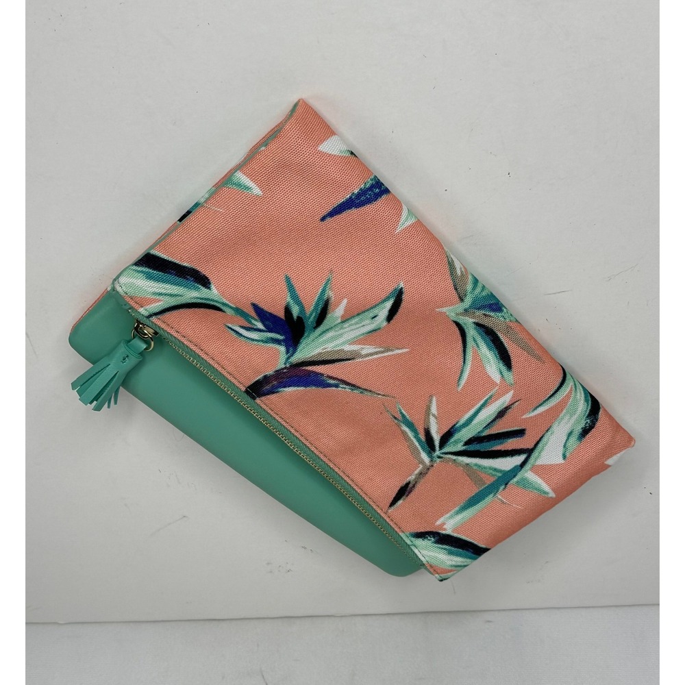 Rachel Pally Tropical Bird of Paradise Floral Foldover Clutch Mint Coral Pink